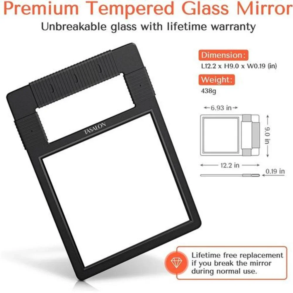 Hand Mirrors with Handle - Unbreakable Hand Mirror w/ Silicone Handler - Black